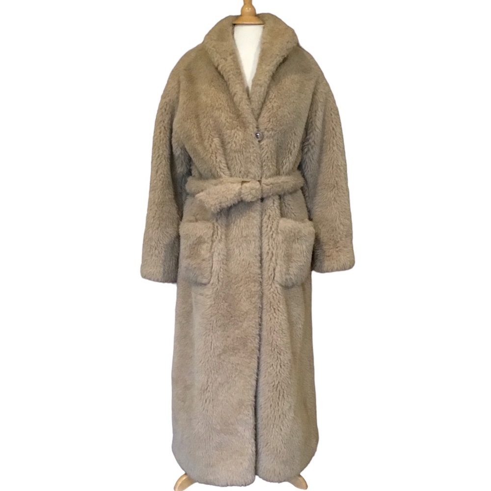 Vintage Full Length Faux Fur Lined Belted Coat